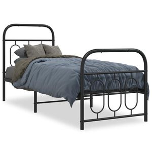 vidaXL Estrutura de cama com cabeceira e p&eacute;s 75x190 cm metal preto