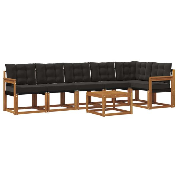 vidaXL Conjunto de Sof&aacute;s para Exterior 7 pcs Natural e Preto