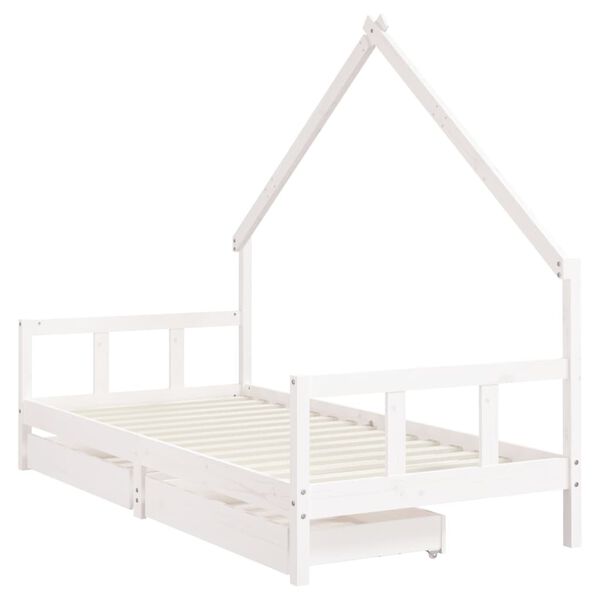 vidaXL Estrutura cama infantil c/ gavetas 90x200cm pinho maci&ccedil;o branco