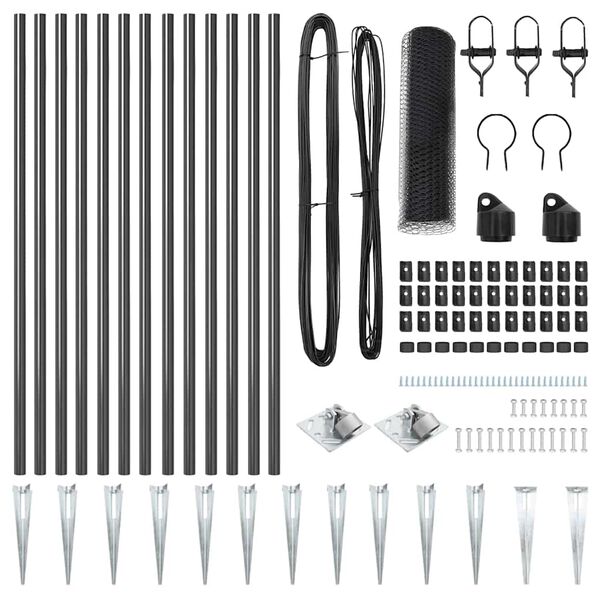 vidaXL Poste de Cerca Cinzeto 25 x 0,8 m (malha de 13 mm) A&ccedil;o e PVC