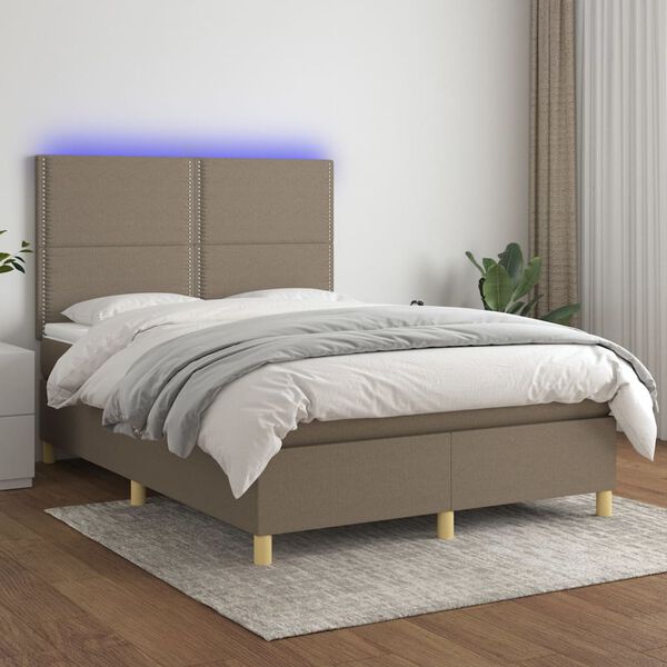 vidaXL Cama box spring colch&atilde;o/LED 140x190cm tecido cinza-acastanhado