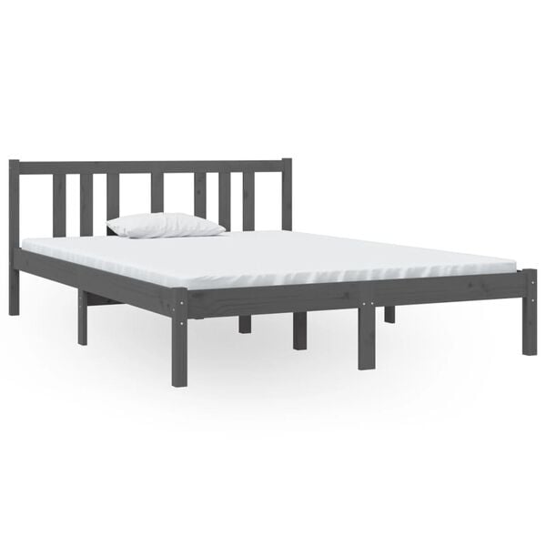 vidaXL Estrutura de cama casal 135x190 cm madeira maci&ccedil;a cinzento
