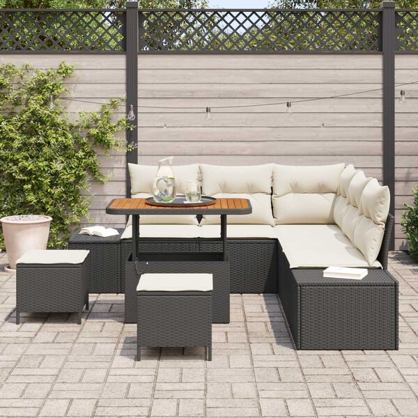 vidaXL Conjunto de Sof&aacute; de Jardim 8 pcs Preto Rattan Sint&eacute;tico