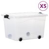 vidaXL Caixas de arruma&ccedil;&atilde;o c/ rodas e tampas 5 pcs 60 L transparente