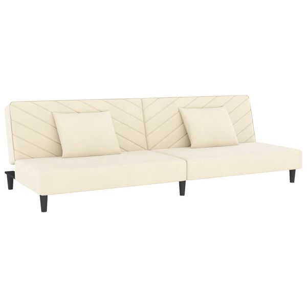 vidaXL Sof&aacute;-cama de 2 lugares + 2 almofadas/apoio p&eacute;s veludo cor creme