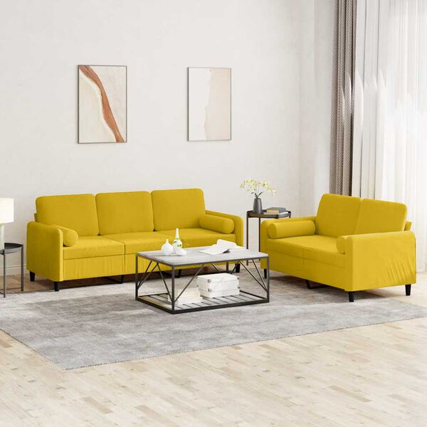 vidaXL 2 pcs conjunto de sof&aacute;s com almofadas veludo amarelo
