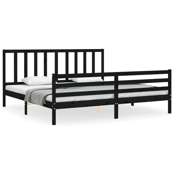 vidaXL Estrutura de cama com cabeceira 200x200 cm madeira maci&ccedil;a preto