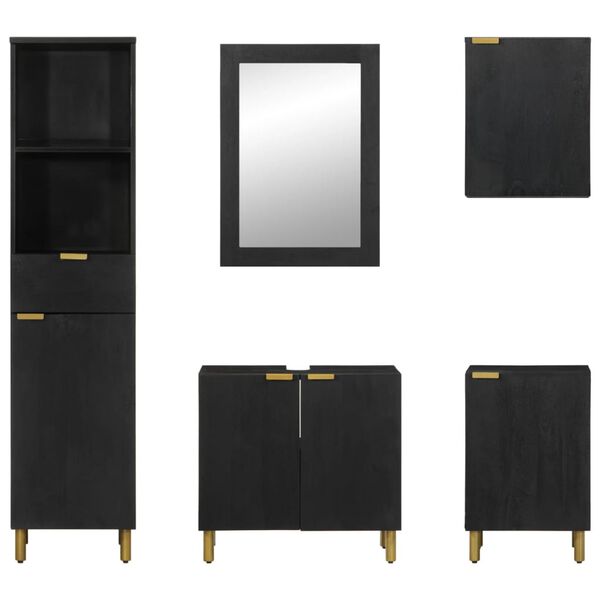 vidaXL 5 pcs conj. m&oacute;veis de casa de banho derivados de madeira preto