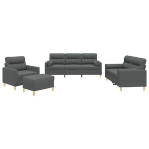 vidaXL 4 pcs conjunto de sof&aacute;s com almofadas tecido cinzento-escuro