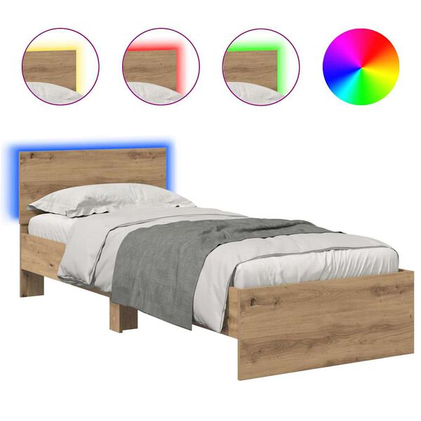 vidaXL Estrutura da Cama com cabeceira Carvalho Artesanal 75 x 190 cm