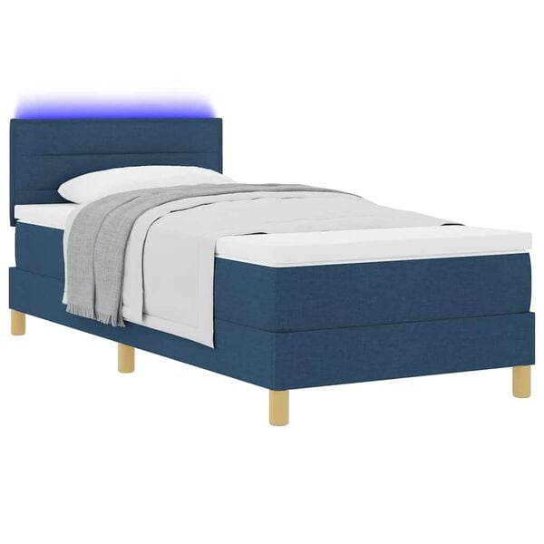 vidaXL Cama Box Spring LED com colch&atilde;o com led Azul 90 x 200 cm tecido
