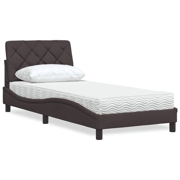 vidaXL Cama com colch&atilde;o 90x200 cm tecido castanho-escuro