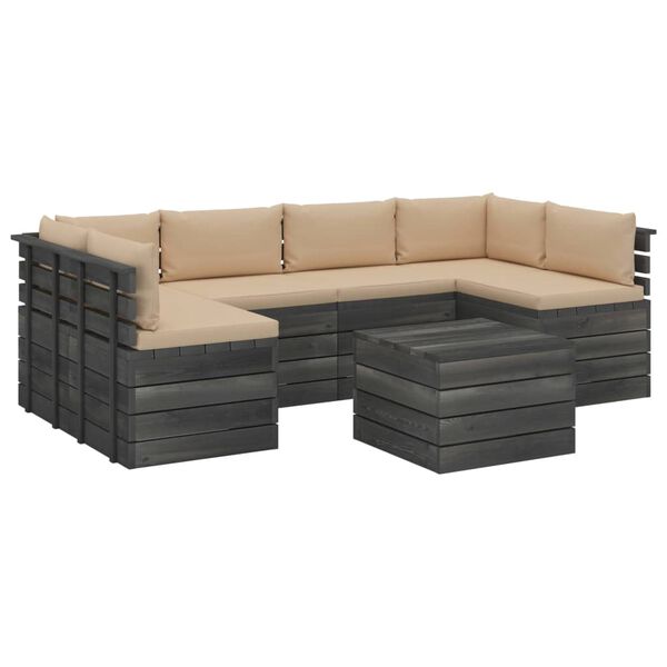 vidaXL 7 pcs conjunto lounge de paletes + almofad&otilde;es madeira de pinho