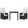 vidaXL Conjunto de Jantar para Jardim 3 pcs Preto Rattan Sintético