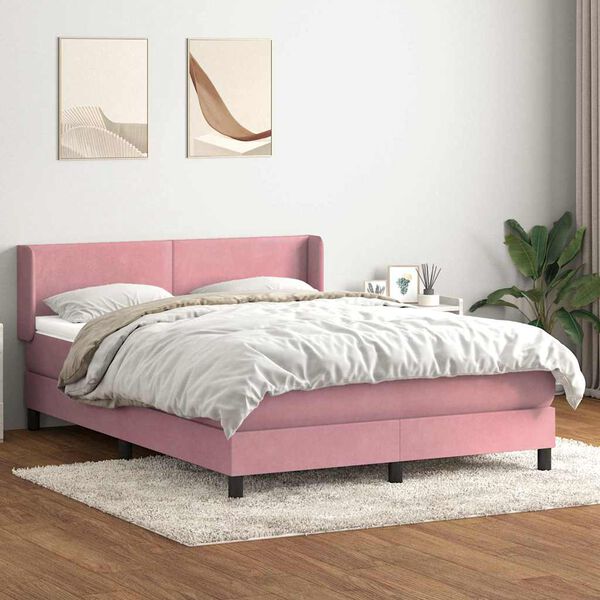 vidaXL Cama com molas/colch&atilde;o 140x220 cm veludo rosa
