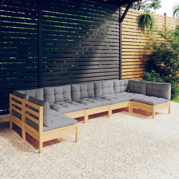 vidaXL 7 pcs conjunto lounge de jardim + almofad&otilde;es cinza pinho maci&ccedil;o