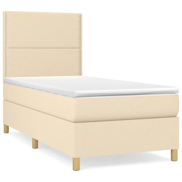 vidaXL Cama com molas/colch&atilde;o 100x200 cm tecido cor creme
