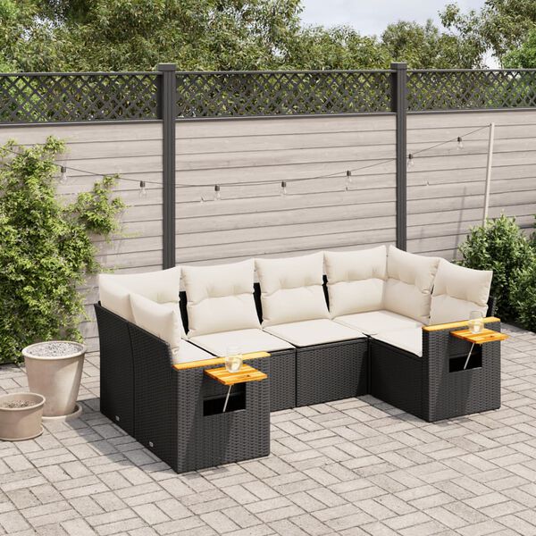 vidaXL 6 pcs conjunto sof&aacute;s de jardim c/ almofad&otilde;es vime PE preto