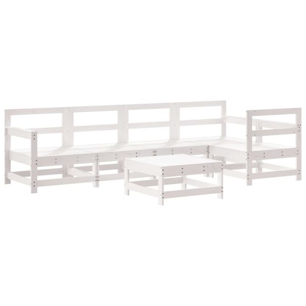vidaXL 6pcs conjunto lounge jardim c/ almofadões madeira maciça branco
