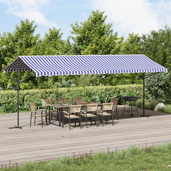 vidaXL Toldo de p&eacute; 600x300 cm tecido e a&ccedil;o azul e branco