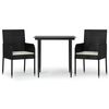 vidaXL 3 pcs conjunto de jantar p/ jardim c/ almofad&otilde;es vime PE preto