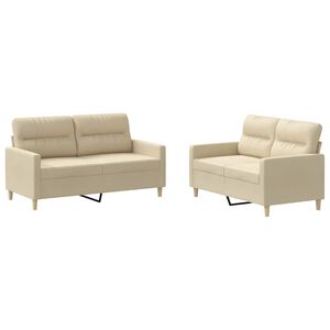 vidaXL 2 pcs conjunto de sof&aacute;s com almofad&otilde;es tecido cor creme