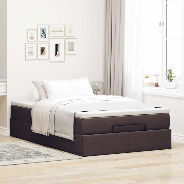 vidaXL Estrutura cama otomana colch&atilde;o 120x200cm tecido castanho escuro