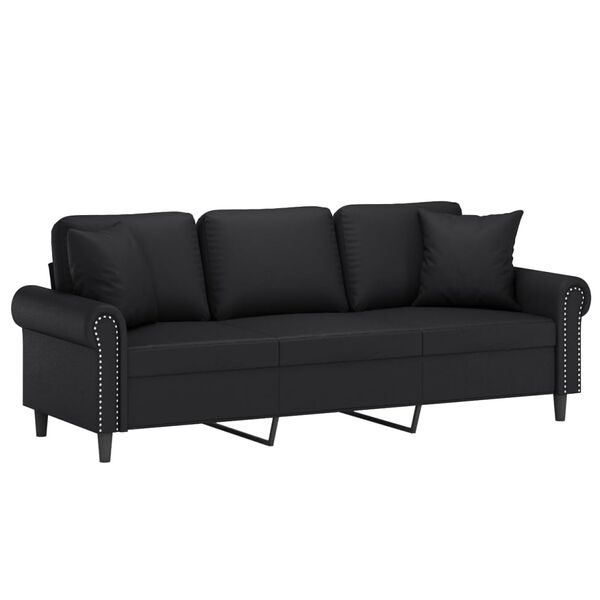vidaXL Sof&aacute; 3 lugares c/ almofadas/almofad&otilde;es 180cm couro artif. preto