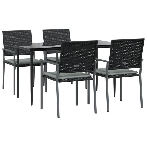 vidaXL 5 pcs conjunto de jantar p/ jardim c/ almofad&otilde;es vime PE e a&ccedil;o
