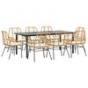 vidaXL Conjunto jantar jardim 9 pe&ccedil;as almofadas vidro vime PE castanho