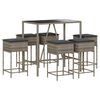 vidaXL 7 pcs conjunto de bar p/ jardim c/ almofad&otilde;es vime PE cinzento