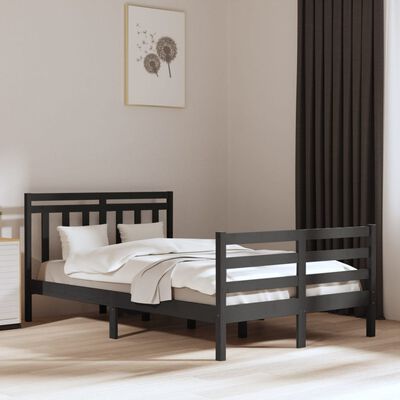 vidaXL Estrutura de cama casal 135x190 cm madeira maciça cinzento
