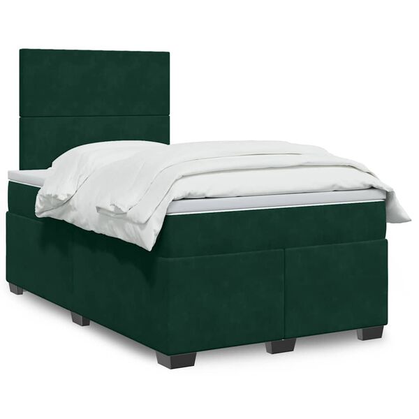 vidaXL Cama boxspring com colch&atilde;o 120x200 cm veludo verde-escuro