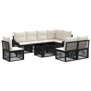 vidaXL Conjunto de Sof&aacute; de Jardim 9 unid. Preto e Branco Creme vime PE
