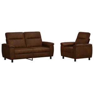 vidaXL Conjunto de Sof&aacute;s 2 pcs Castanho Couro Suede Sint&eacute;tico