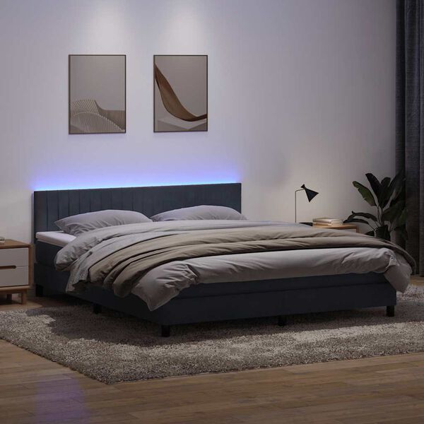 vidaXL Cama box spring c/ colch&atilde;o e LED 180x210 cm veludo cinzento-escuro