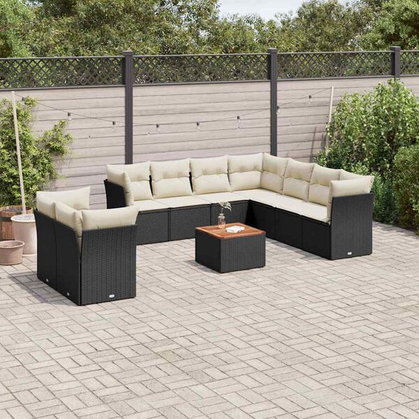 vidaXL 11 pcs conjunto sof&aacute;s de jardim c/ almofad&otilde;es vime PE preto