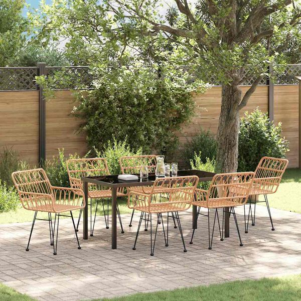 vidaXL Conjunto de Jantar para Jardim 7 pcs Castanho