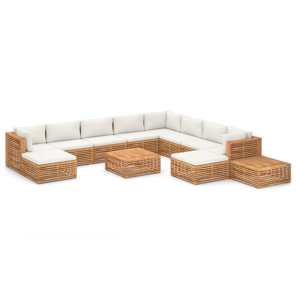 vidaXL 12pcs conjunto lounge jardim + almofad&otilde;es cor creme teca maci&ccedil;a