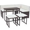 vidaXL 5 pcs conjunto de jantar para exterior a&ccedil;o e vime PE castanho