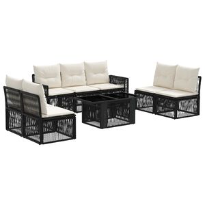 vidaXL Conjunto de Sof&aacute; de Jardim 8 unid. Preto e Branco Creme vime PE
