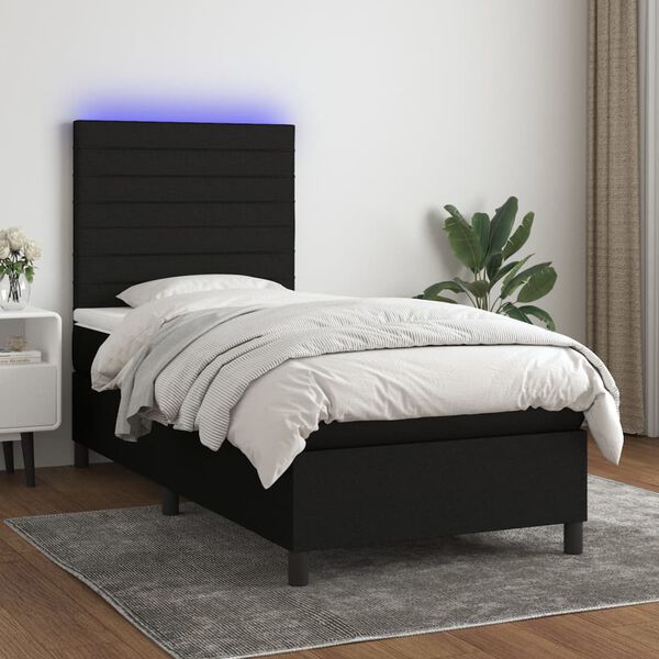 vidaXL Cama box spring c/ colch&atilde;o e LED 100x200 cm tecido preto