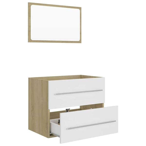 vidaXL 2 pcs conj. m&oacute;veis casa banho derivados madeira branco/carvalho