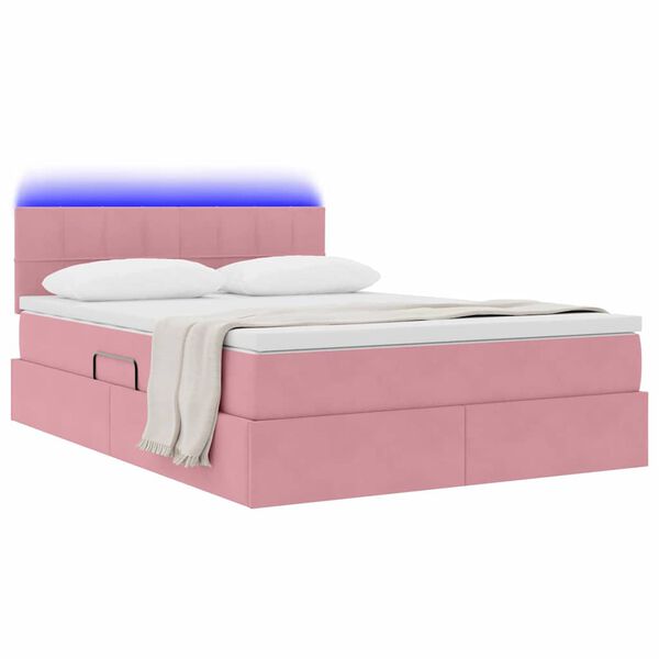 vidaXL Cama com arruma&ccedil;&atilde;o e LED com colch&atilde;o Rosa 140 x 200 cm Veludo