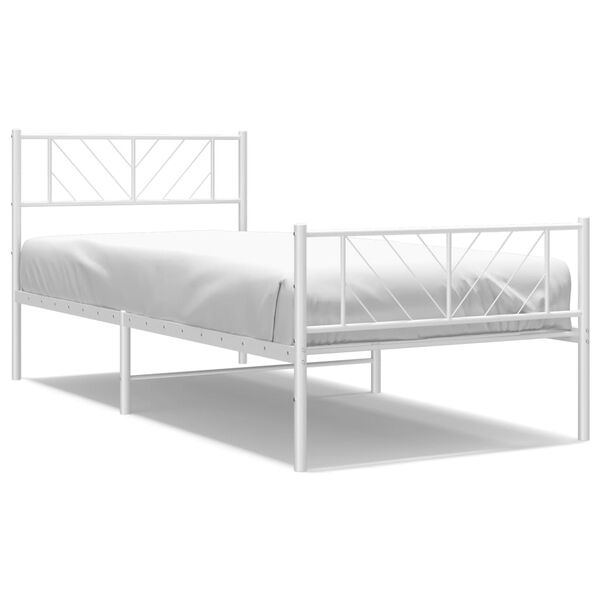 vidaXL Estrutura de cama com cabeceira e pés 107x203 cm metal branco