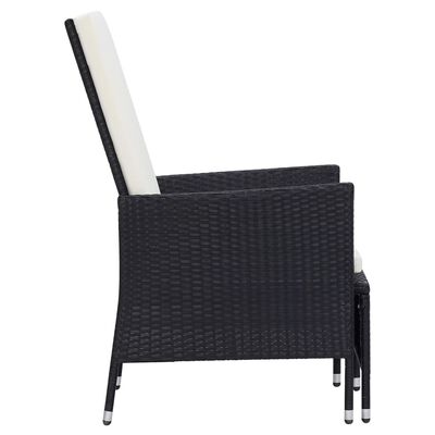 vidaXL Cadeira de jardim reclinável com almofadões vime PE preto