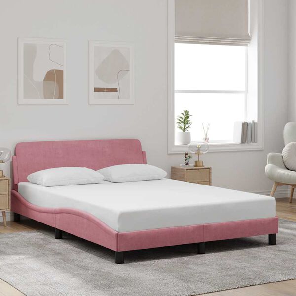 vidaXL Estrutura de cama com cabeceira Dover 120x200 cm veludo rosa