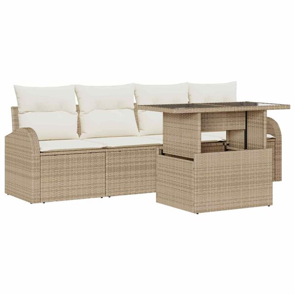 vidaXL Conjunto de Sof&aacute; de Jardim 5 pcs Bege Rattan de Polipropileno
