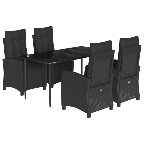 vidaXL 5 pcs conjunto de jantar p/ jardim c/ almofad&otilde;es vime PE preto