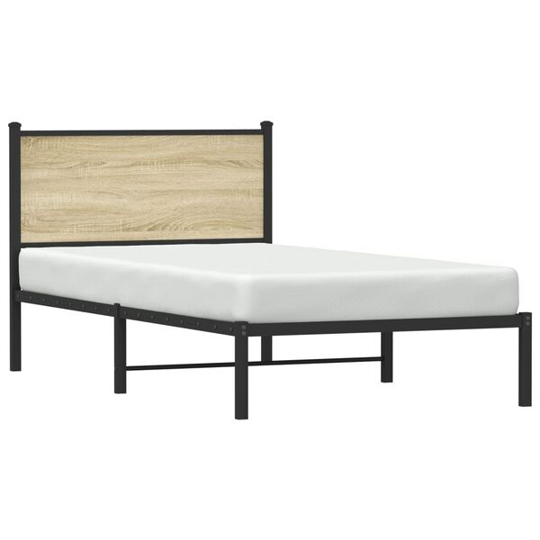 vidaXL Estrutura de cama sem colch&atilde;o 100x200 cm metal carvalho sonoma